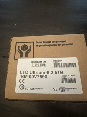 5 pack IBM 00V7590 LTO Ultrium-6 2.5TB/6.25TB  LTO6 Tape Cartridge