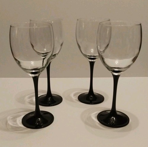 4er Set Domino Luminarc France schwarz Stiel Weingläser verpackt