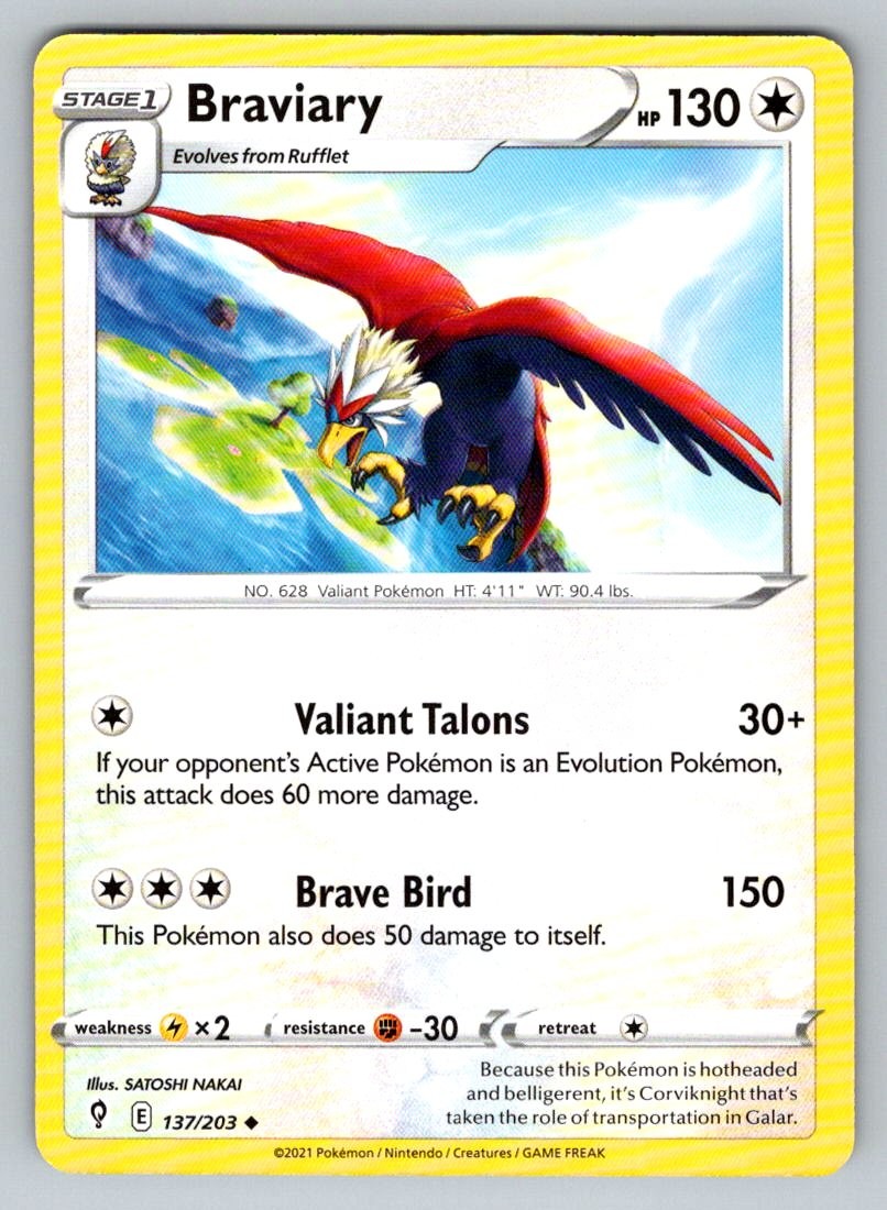 Braviary 137/203 Uncommon Evolving Skies Pokemon Near Mint