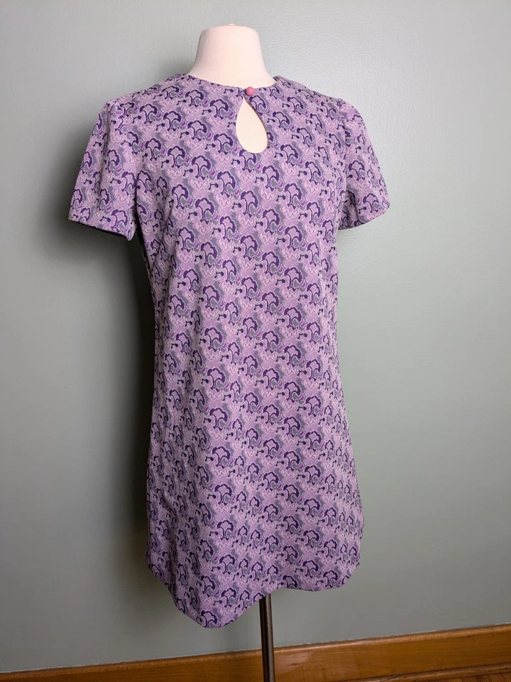 Vestido recto vintage años 60/70 psicodélico patrón púrpura ojo de cerradura Foto 2 de 4