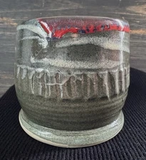 Small Ceramic Pottery Lava Glaze Ribbed Planter Vase Candle Holder by J Murphy