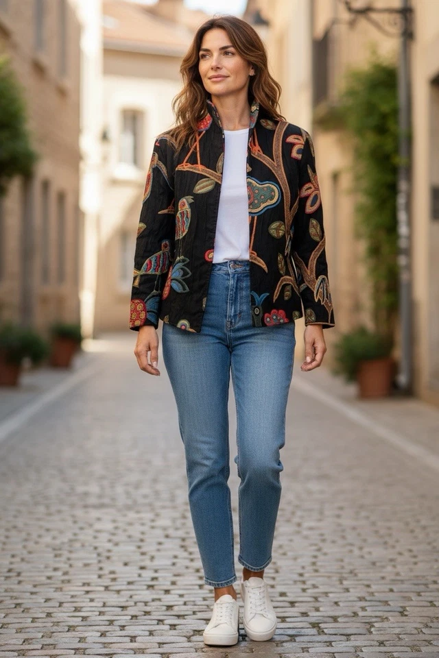 Винтажный расписной пони гобелен куртка женщин M птицы сплетенный блейзер сделано в США 🦜 - Изображение 3 из 4