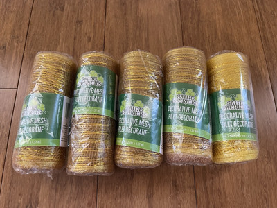 Deco Mesh Ribbon, Gold, 6 Inches X 5 Yards, Lot Of 5
