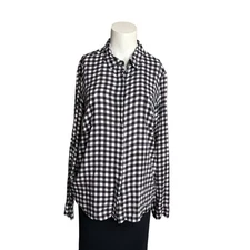 Splendid Shirt Womne's Large Gingham Plaid Long Sleeve Black White	
