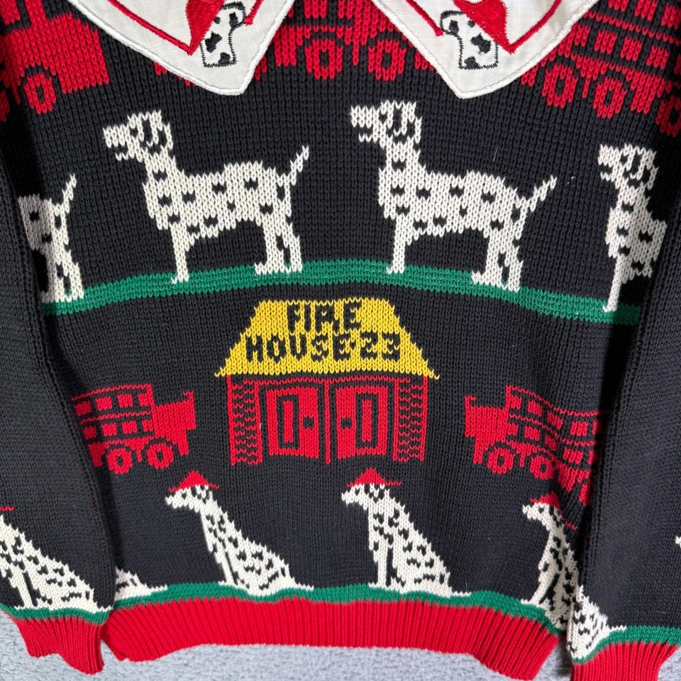 Suéter tejido Fire House vintage para mujer pequeño suéter dálmata cuello loft Foto 3 de 4