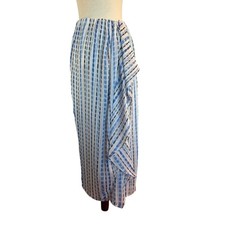 NWT Made in the USA MISA Long Faux Wrap Skirt Pull-On White & Blue Large
