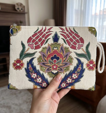 Ottoman Style Floral Tapestry Clutch - Traditional Turkish Motif Pouch