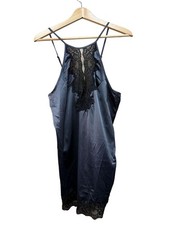 Frederick's of Hollywood Black Satin Lace Trim Sleeveless Nightgown Large