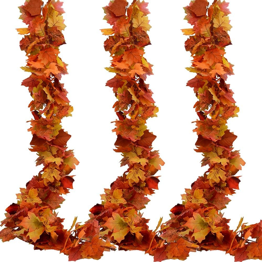3 Pack 5.9Ft Fall Maple Leaf Garland Orange Autumn Decor