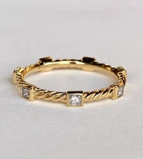 David Yurman Diamond 18k Yellow Gold Cable Collectibles Stack Ring 6  $1200+