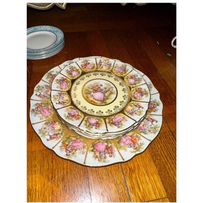 MIDCENTURY FRAGONARD LOVE STORY ALT WIEN STAMPED 5 PIECE PLATE SET 1945-1952