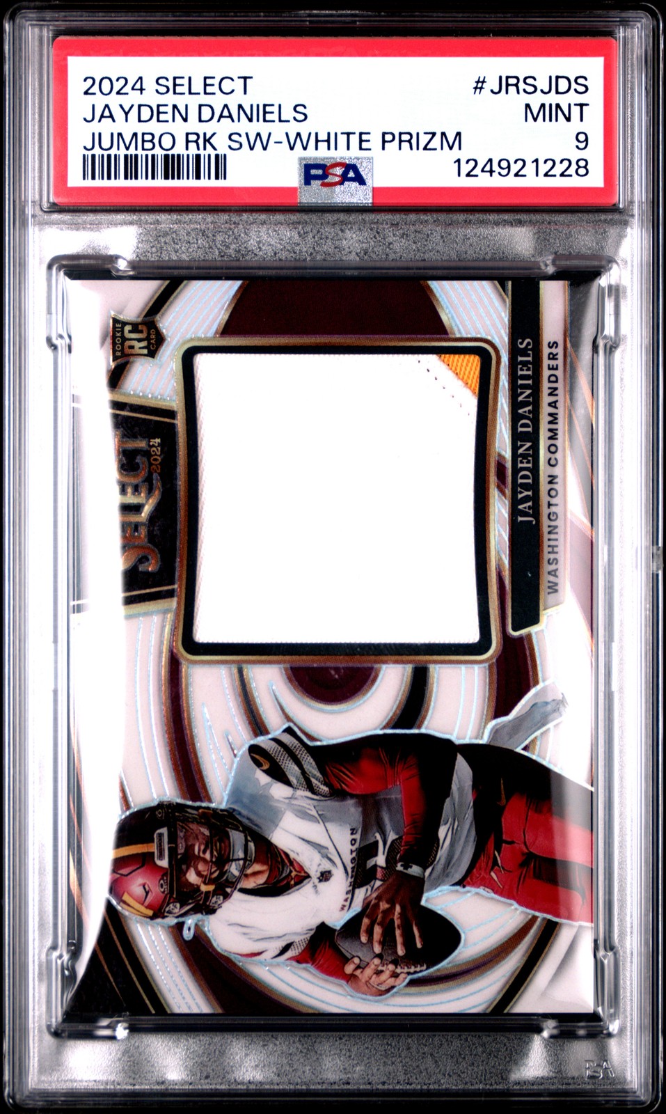 2024 PANINI SELECT TAG ROOKIE SWATCH WHITE JAYDEN DANIELS ROOKIE RC 2/75 PSA 9