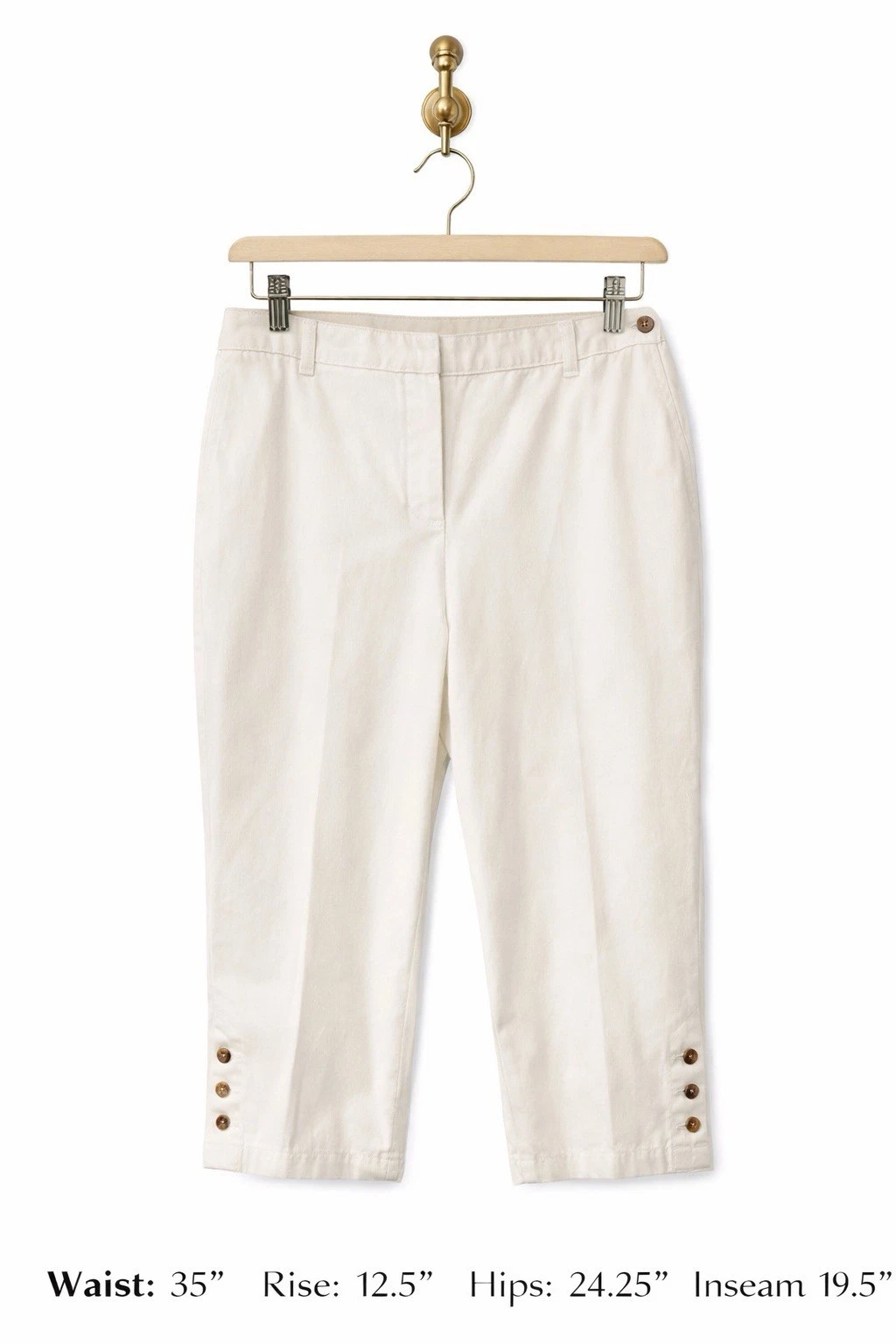 Lands’ End Capri Womens 18P White Cropped Button Detail Beach Capsule Elastic