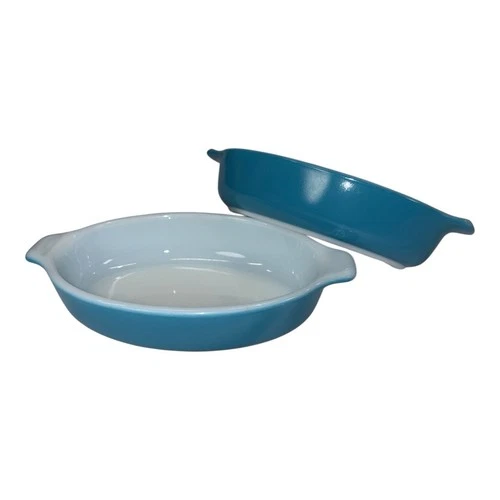 2 PYREX 10oz HORIZON BLUE PIXIE Corning 700 Au Gratin Souffle Dish Baker Vintage