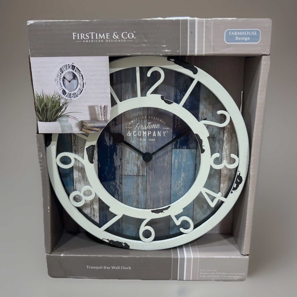 New In Box Wall Clock FirsTime & Co. Tranquil Bay Farmhouse 