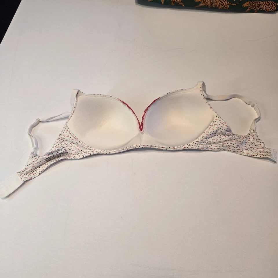 Victoria's Secret White With Red Lace and Dots Plunge Bra Size 34D - Image 4 of 4