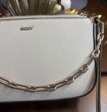 DKNY White Pebbled Crossbody Bag Zip Closure Silver Hardware Detachable Strap
