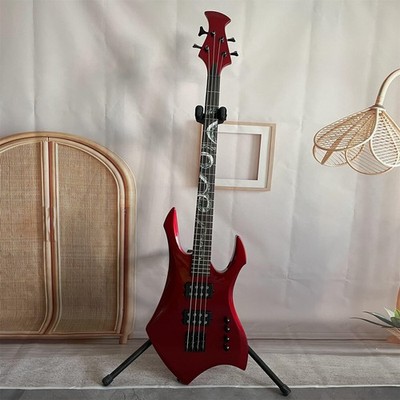 High Quality Special Crow Electric Bass Guitar 4 String Soild Body Metallic Red