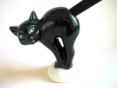GOEBEL / HUMMEL schwarze Katze / Brezelkatze mit Holzschwanz mid century 60er