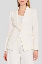 Tahari ASL Women  s Petite One  Button Blazer White 8 159 NWT