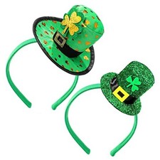 MTLEE 2 Pieces St. Patrick's Day Headband Green Top Hat Headband Irish Sequin