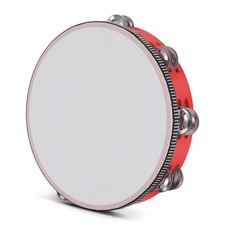 Wood Handheld Tambourine for Adults 10-Inch Double Row 8-Pair Jingles Red -...