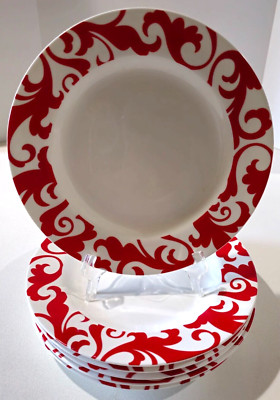 Fiori Red Ciroa Set of Six Dinner Plates 10-5/8'' Red Scrolls