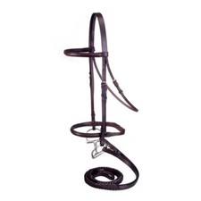 Brida Snaffle de cuero marrón tamaño caballo zorro plateado con riendas trenzadas 20-18132