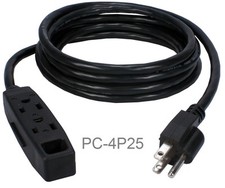 25ft 3-Outlet 3-Prong Power Extension Cord, 16AWG, NEMA 5-15P to 3 NEMA 5-15R