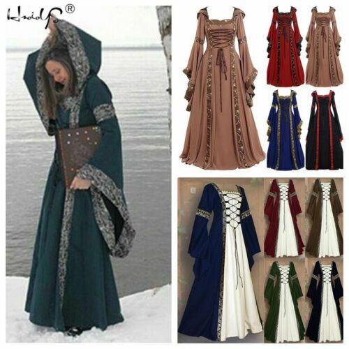 Mujer Medieval Renacimiento Gótico Disfraz Halloween Bruja Juegos con disfraces Vestido Elegante