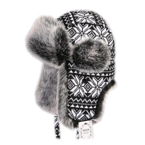 Men Lady Trapper Hat Winter Cap Ski Ushanka Russian Cossack Faux Fur Knitted  - Afbeelding 1 van 10