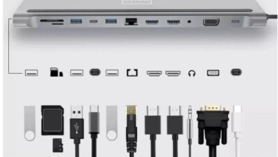 USB 3.0 to VGA HDMI-compatible 3.5 Audio Adapter 3 in 1 1080P HD Multi Splitter
