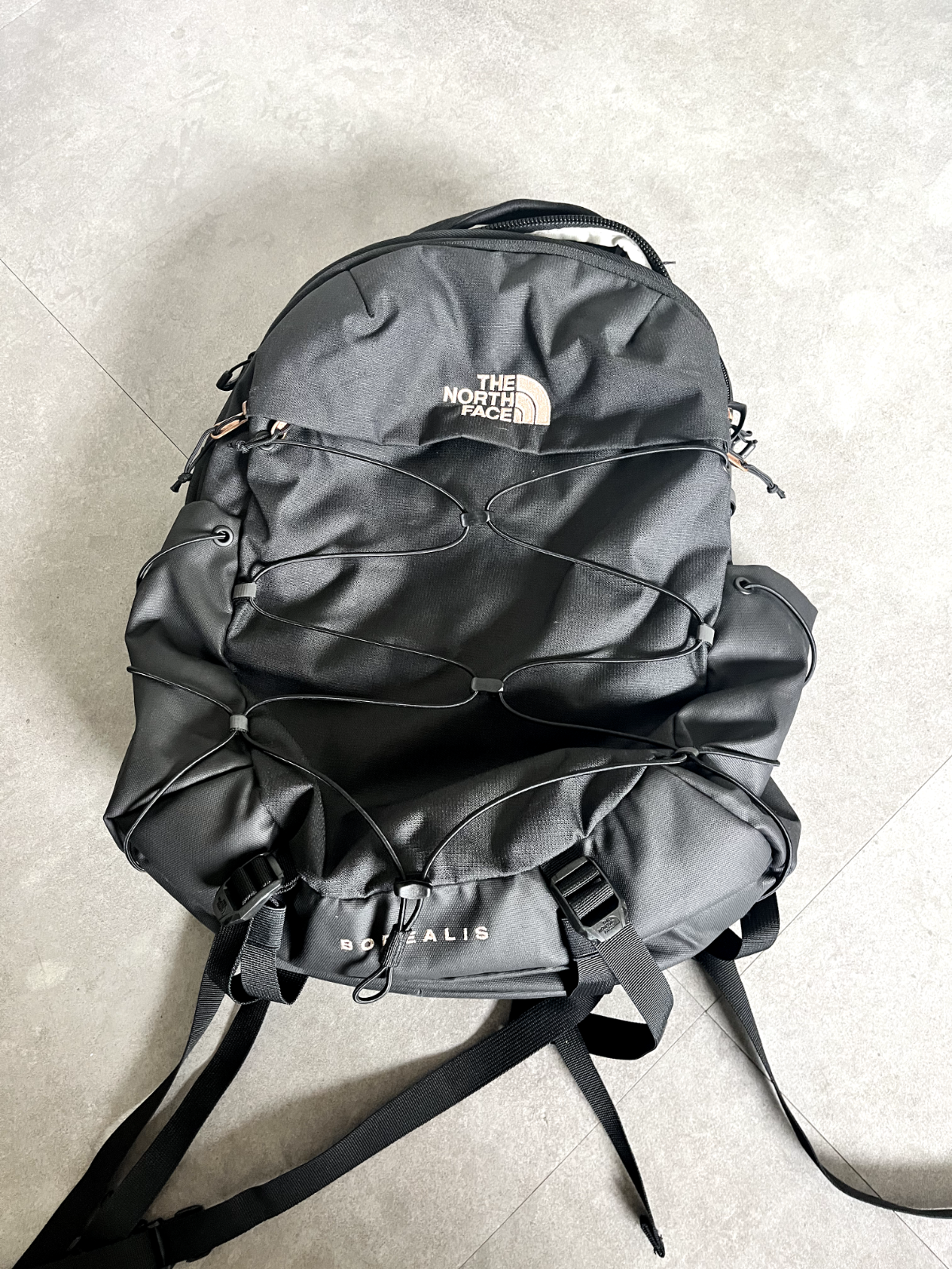 North Face Borealis TNF Black Rose Gold Backpack Excellent Condition  