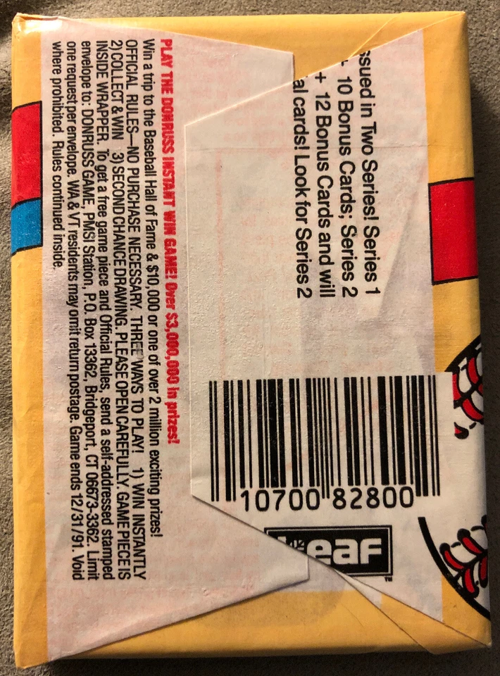 Tarjeta de béisbol Donruss 1991 paquete de cera Ken Griffey, Jr. Mariners mostrando parte superior delantera Foto 2 de 2