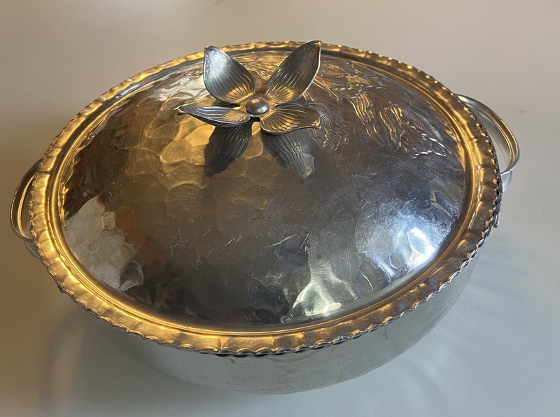 vintage metal floral bowl with lid