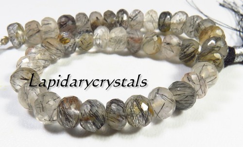 Rutile Faceted Rondelle Gemstone 8"strands 7-7.5m Natural Black Beads DIY LC-809 - Picture 6 of 7