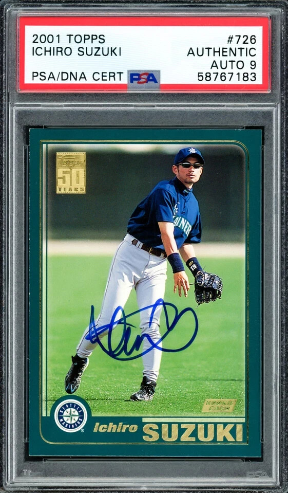 ICHIRO SUZUKI ⚾️2001 TOPPS RC MARINERS AUTO ✍️GRADE MINT 9 PSA/DNA; view 1