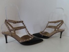 Valentino Black Patent/Beige Leather Rockstud Double Buckle Heels/Shoes EU 40.5