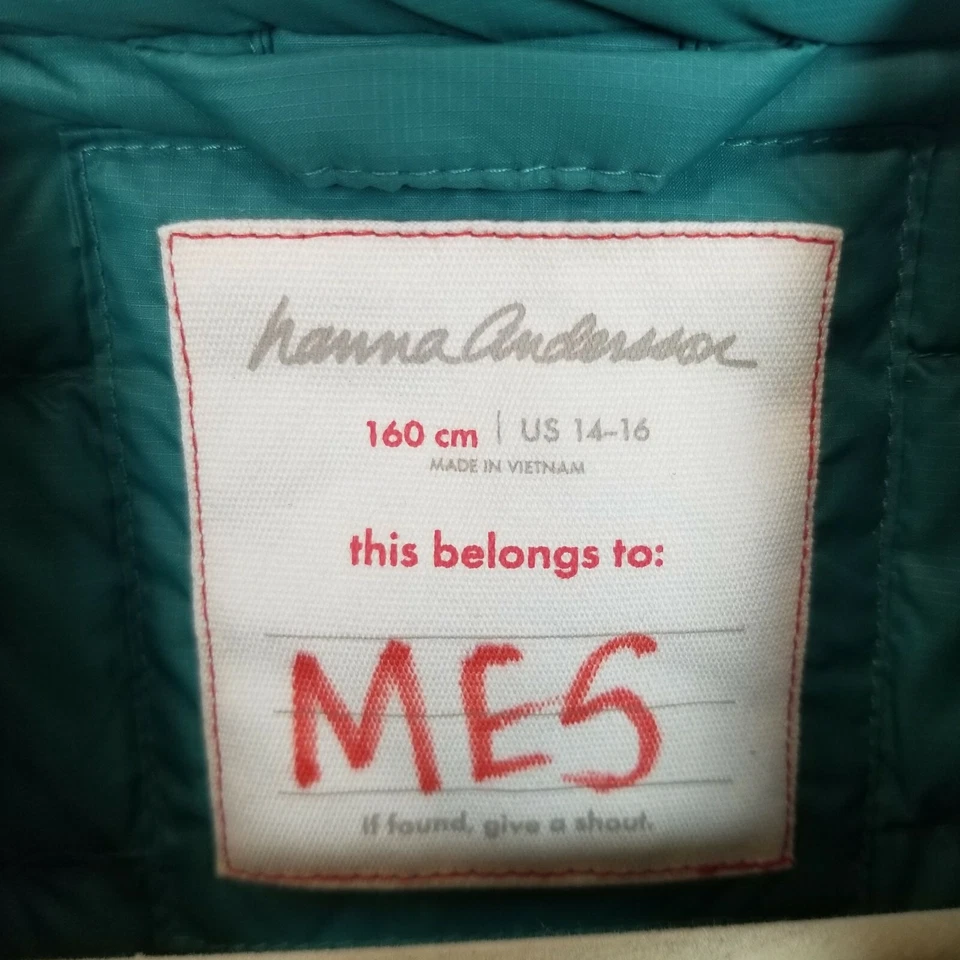 Chaleco acolchado Hanna Andersson Juniors talla 14-16 azul verdoso plumón de ganso cremallera completa Foto 4 de 4