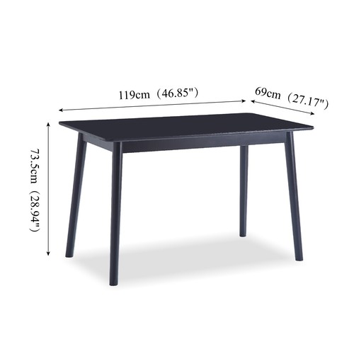 47" Rectangular Black Solid Wood Dining Table Round Edge Dining Room Kitchen - Picture 3 of 6