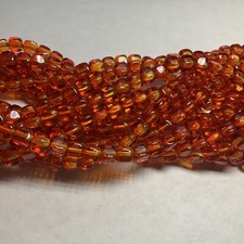 4x5mm Czech Glass Orange Cube Beads 8inch Strand