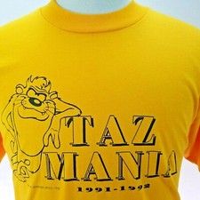 TAZMANIAN DEVIL 90s T-shirt Single Stitch Warner Bros Yellow Black USA Mens XL 