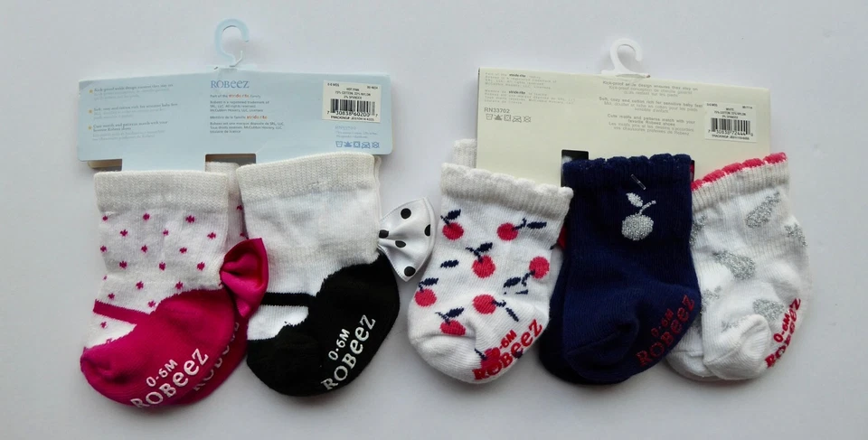 NUEVO Calcetines Robeez Infantil Niña A Prueba de Patadas, Suela Antideslizante, 5 Pares, 0-6 Meses, FANTASÍA Foto 2 de 4