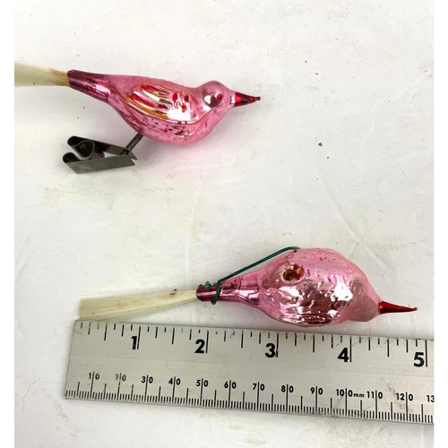 Antique Pair German Pink Glass Clip on Birds with Tails Christmas Ornaments VTG - Picture 4 of 15