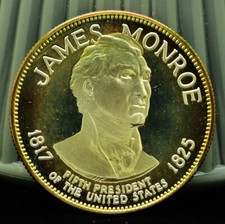 925 Silver Franklin Mint Art Round Presidential Treasure James Monroe