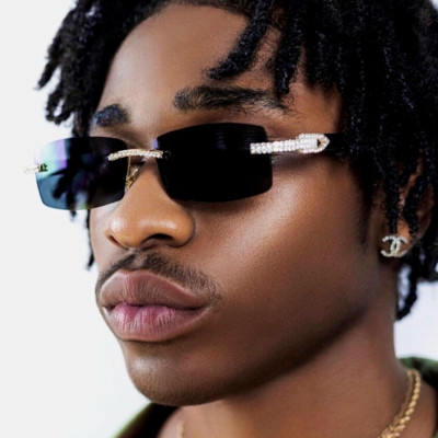 Men's Sunglasses Hip Hop Quavo Migos DIAMOND Rimless Square Frame Black Lens New