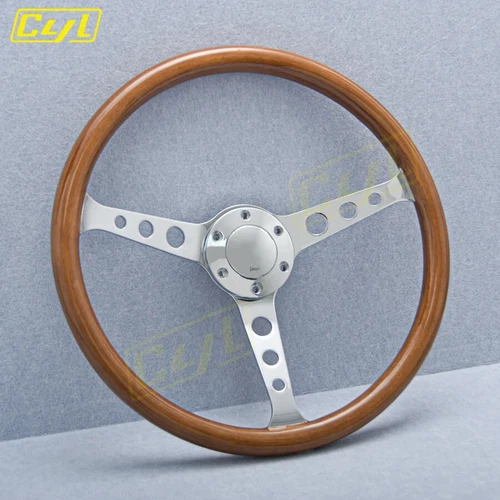 15inch 380mm Wood Classic Steering Wheel PCD 70mm Silver Spoke Solid Wood - Picture 1 of 6