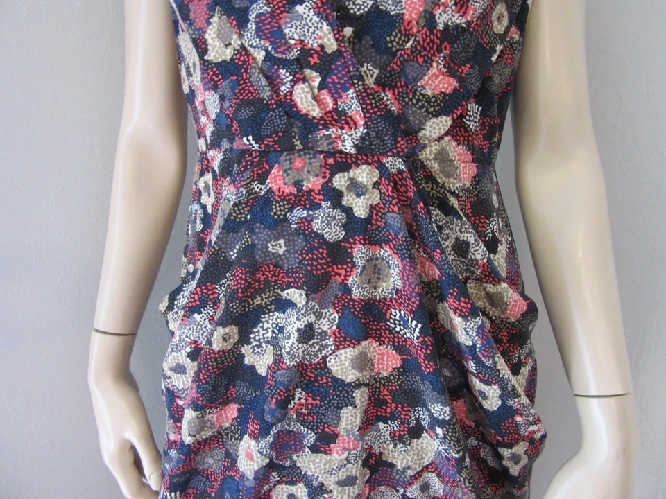 Vestido EVA FRANCO Multicolor Floral Amapolas Acanalado 6 Vintage Manga Corta BR51 Foto 2 de 4