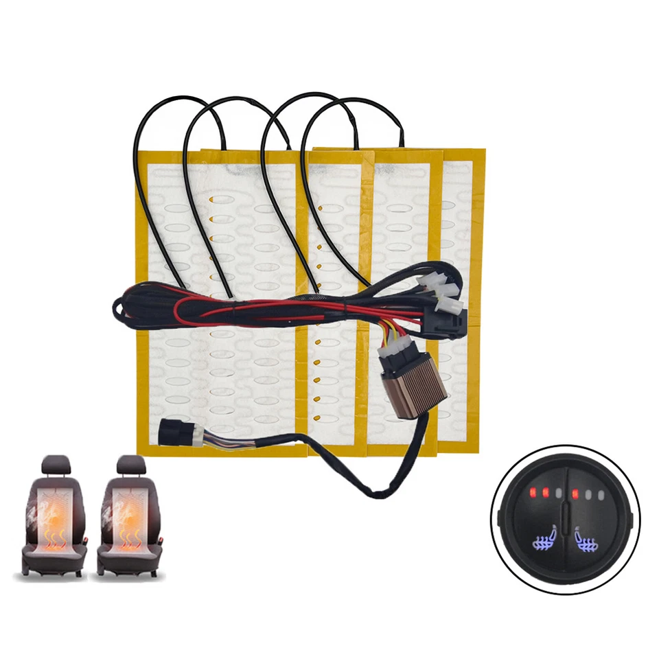 Universal Built-In Car Seat Heater Kit Fit 12V 2 Seats Alloy Wire Heating Pads - Image 2 of 4