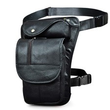 Mens Genuine Leather Bike Cycling Waist Hip Bum Pack Drop Leg Bag X3112 Black 